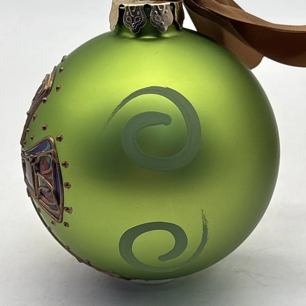 Glass Ornament Christmas Cross Green Glory Haus Brushfire Designs Curl Cross NIB - Picture 4 of 9